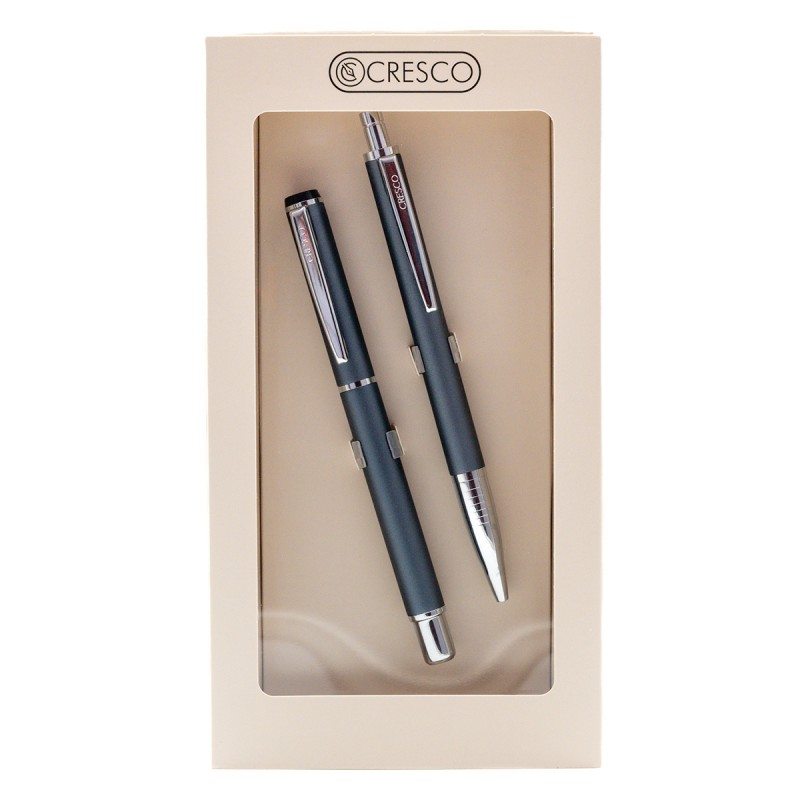 Set cadou stilou + pix Cresco Winner 880059, corp metalic gri pastel clips argintiu