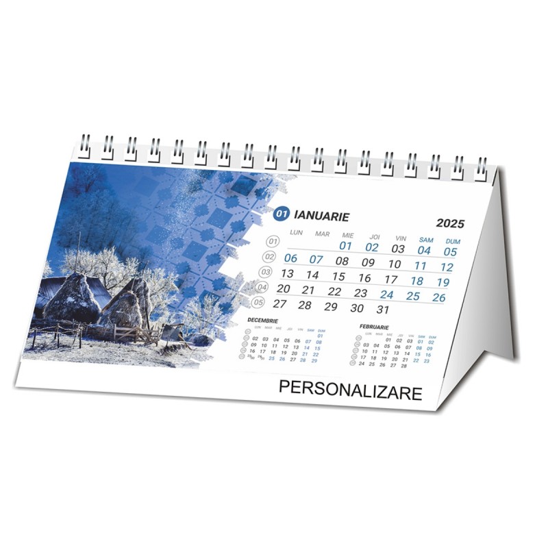 Calendar triptic de birou ARHI Imagini Romania, 10.4x20.5cm, 12 pagini, cu spira, coala 170g/mp