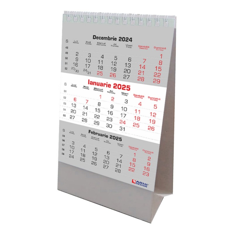 Calendar triptic de birou ARHI de lux, 13.5x22cm, 12 pagini, cu spira, coala 170g/mp