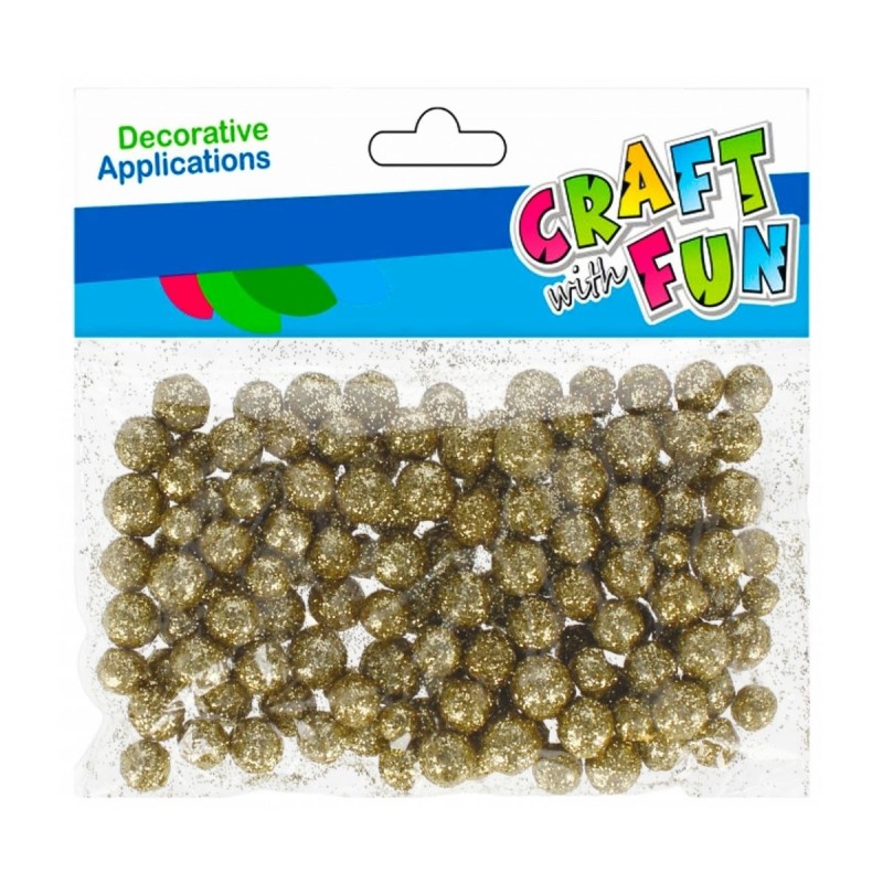 Accesorii creatie - polistiren - bile, sclipici auriu, 5-8 mm, Craft with Fun, 521632, set 100 buc