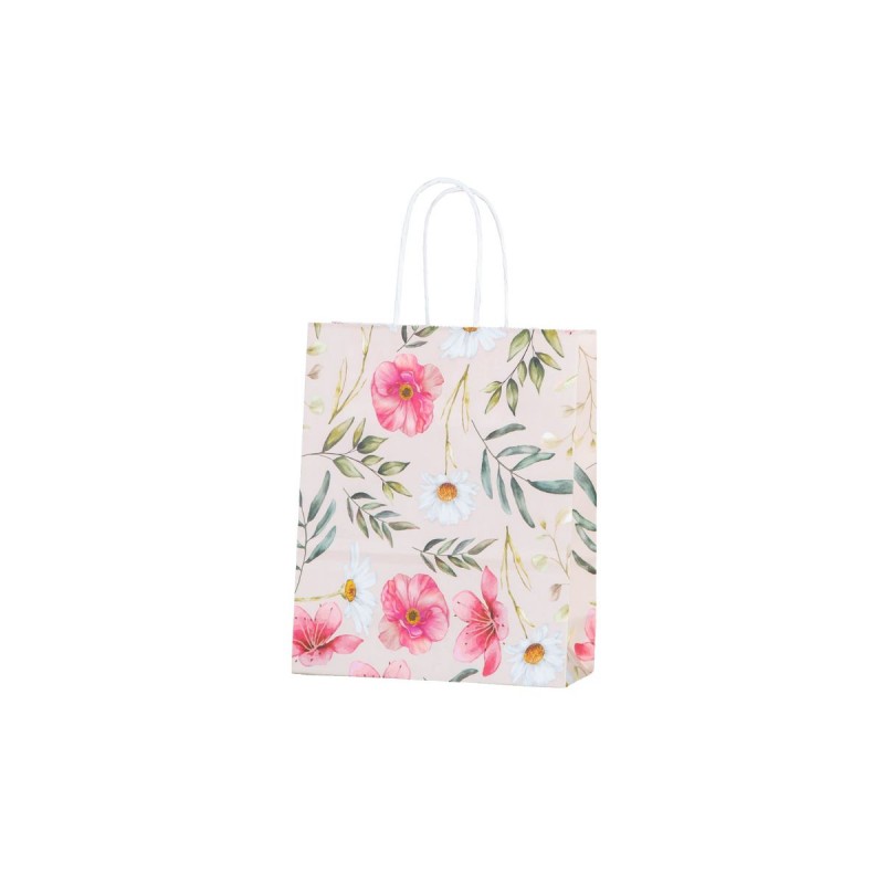 Punga cadou Colorarte 27663, B5, 18x22x8cm, 90g/mp, ivory, manere din hartie rasucita, motive florale