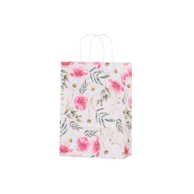 Punga cadou Colorarte 27667, A4, 22x31x10cm, 90g/mp, ivory, manere din hartie rasucita, motive florale