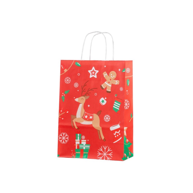 Punga cadou Craciun Colorarte 24400, A4, 22x31x10cm, 90g/mp, rosie, manere din hartie rasucita, motive de Craciun