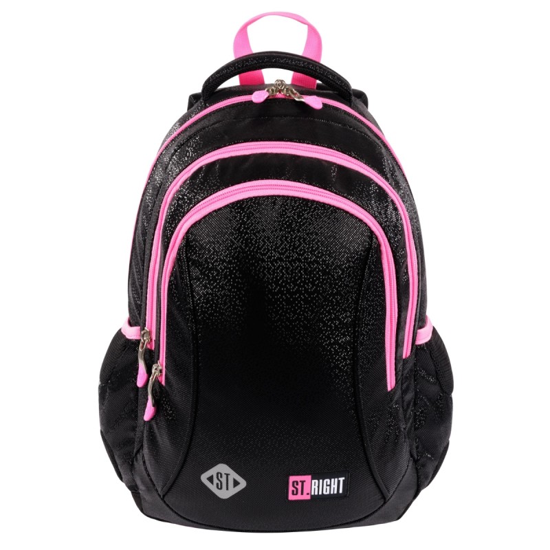 Ghiozdan St.Majewski St.Right Black Glitter, 39cm, 3 compartimente, negru cu roz, 665356