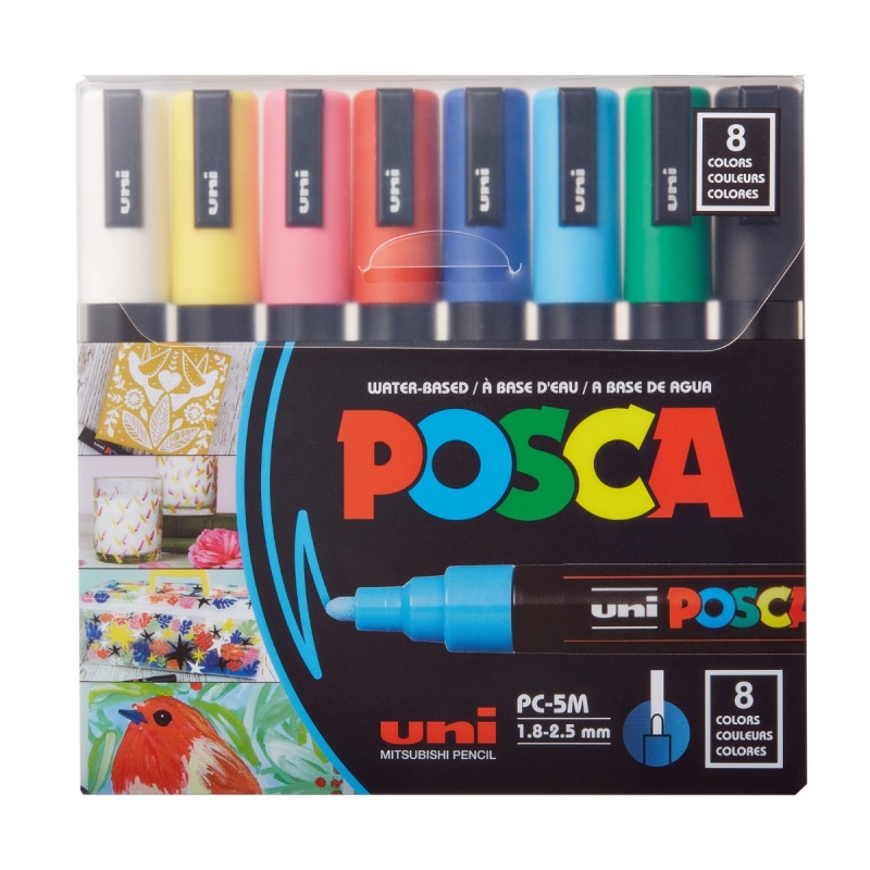 Marker UNI Posca PC-5M, varf rotund, 1.8-2.5mm, set  8 culori