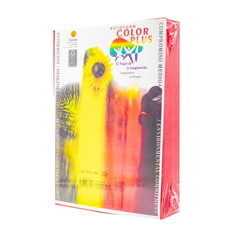 Carton colorat A4 Color Plus, 160g/mp, rosu craciun, top 250 coli