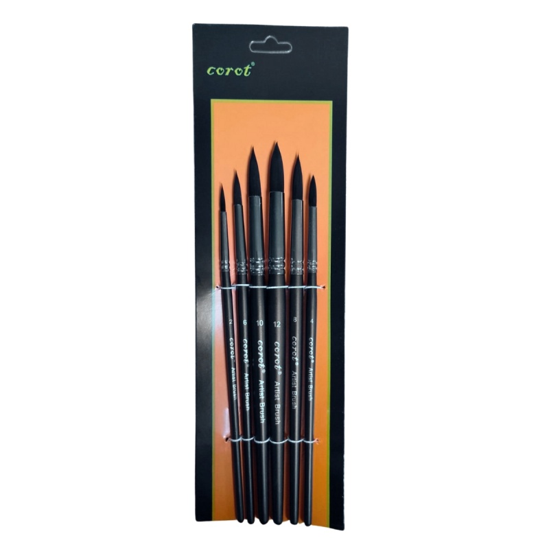 Pensula Cnx Corot, varf nylon rotund, nr. 2,4,6,8,10,12, set 6 buc