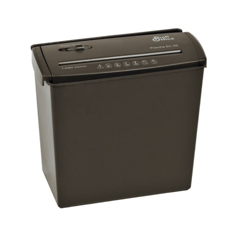 Distrugator documente automat ProfiOffice Piranha EC5S, 5 coli, securitate P-1, taiere benzi 6.8mm, 140W, cos 10 litri