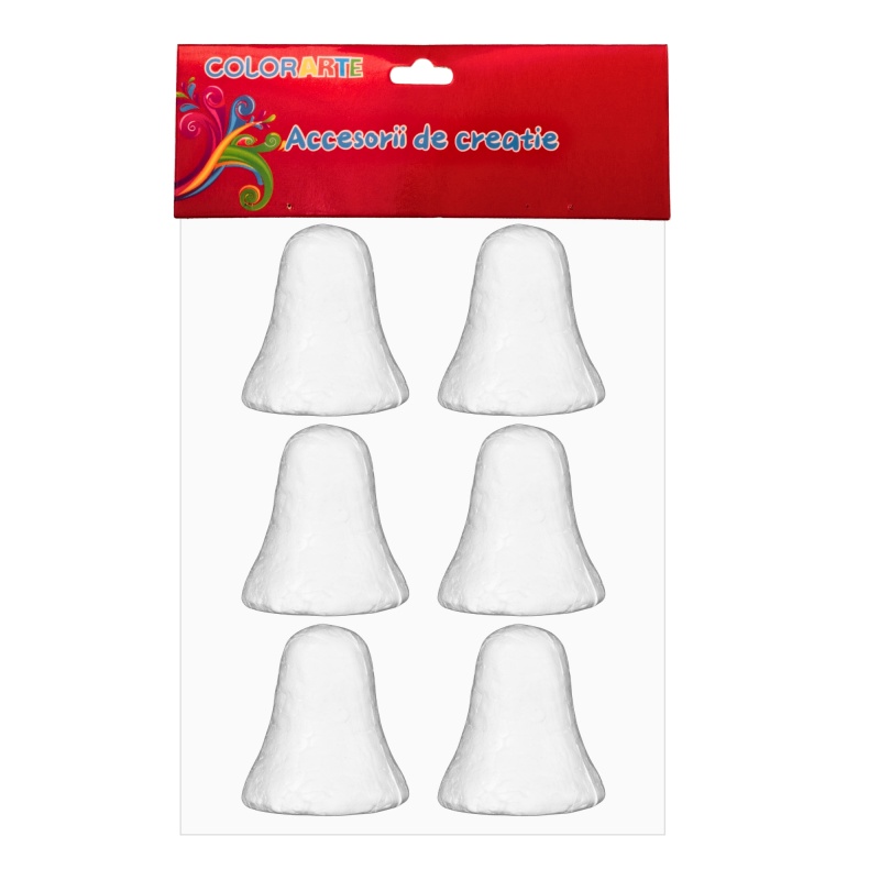 Accesorii creatie - polistiren - clopotel, alb, 5cm, set 6 buc, Colorarte, MY19