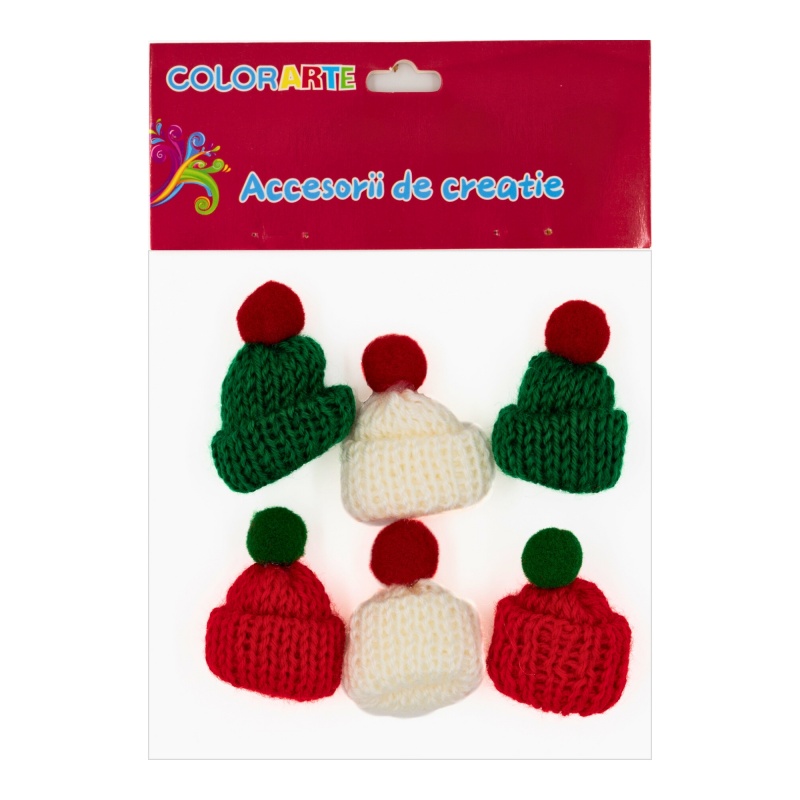 Accesorii creatie - textil, caciulite cu mot, set 6 buc, Colorarte, MY29