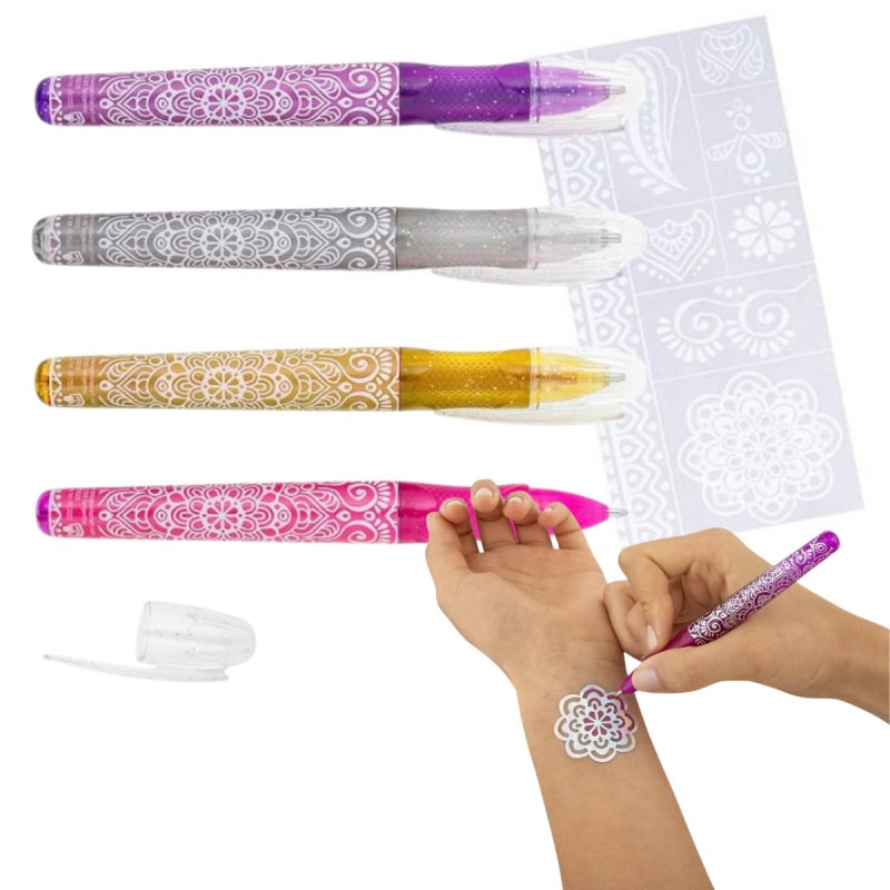 Pix cu gel Trendhaus CH31382, pentru tatuaje, set 4 culori cu sclipici