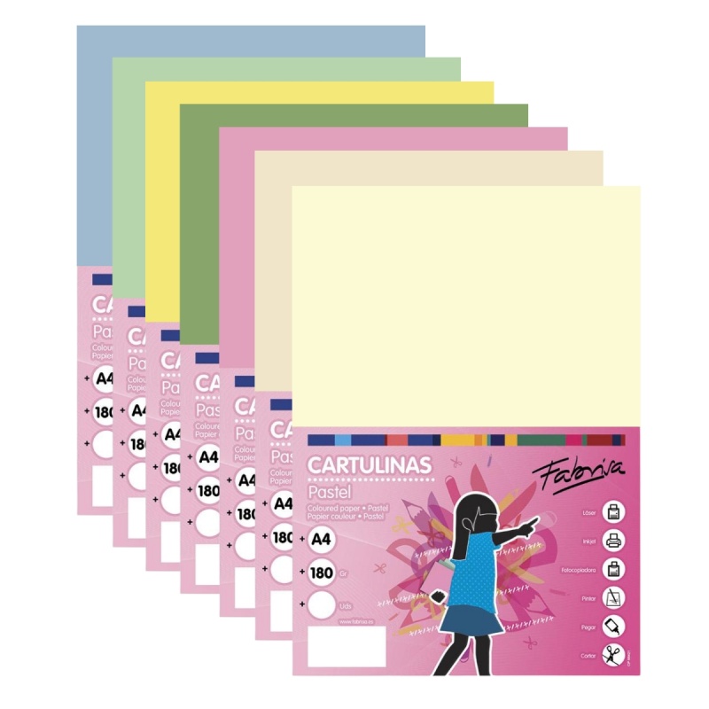 Carton colorat A4 Fabrisa, 180g/mp, culori pastel, top 50 coli