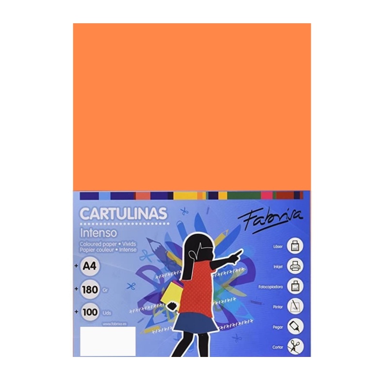 Carton colorat A4 Fabrisa 15486, 180g/mp, portocaliu intens, top 100 coli