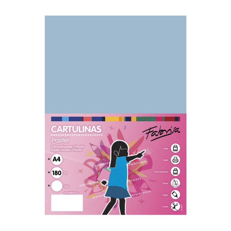 Carton colorat A4 Fabrisa 15516, 180g/mp, albastru pastel, top 250 coli