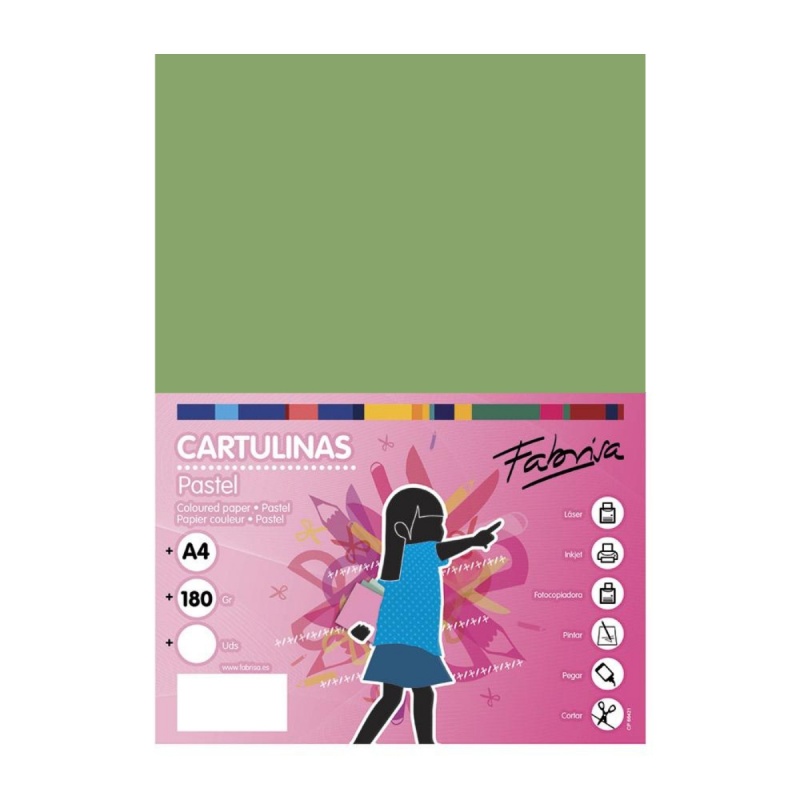 Carton colorat A4 Fabrisa 15514, 180g/mp, verde pastel, top 250 coli