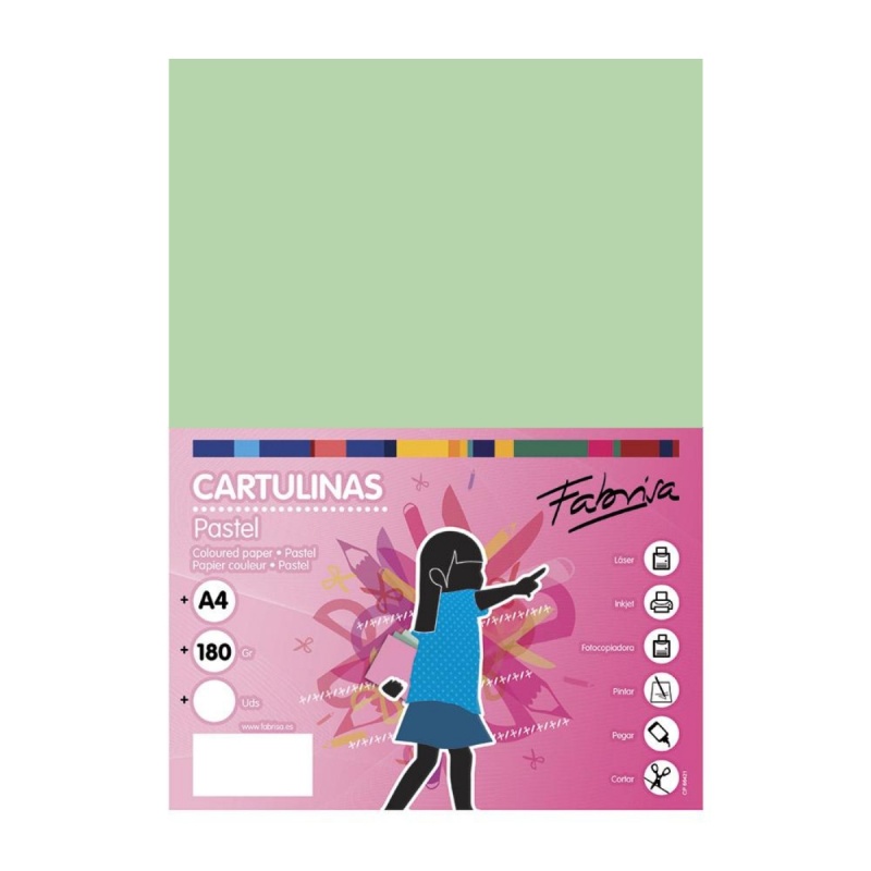 Carton colorat A4 Fabrisa 15512, 180g/mp, verde deschis pastel, top 250 coli