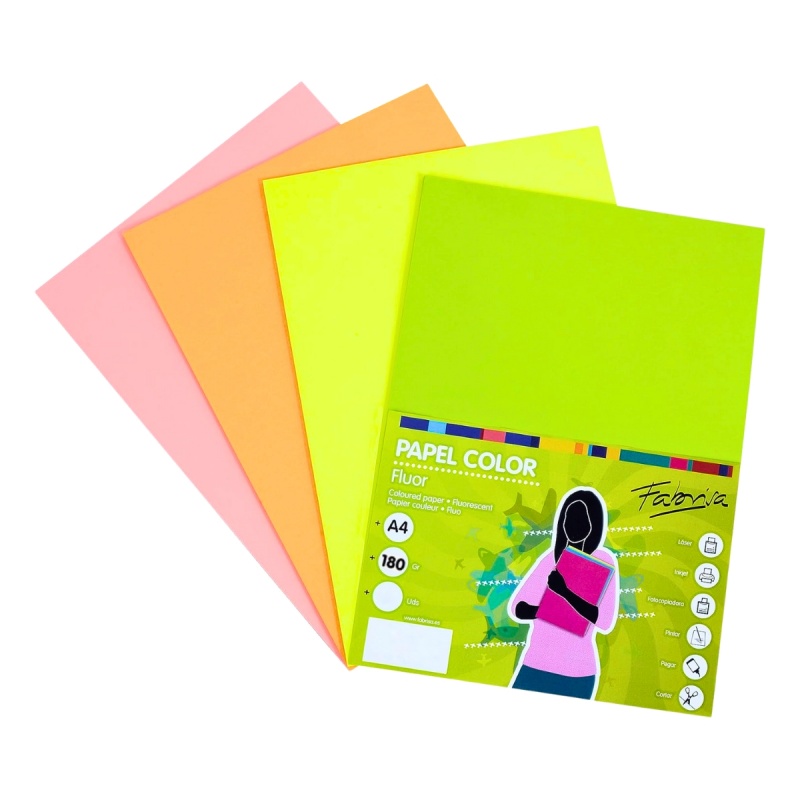 Carton colorat A4 Fabrisa, 180g/mp, culori fluorescente, top 250 coli