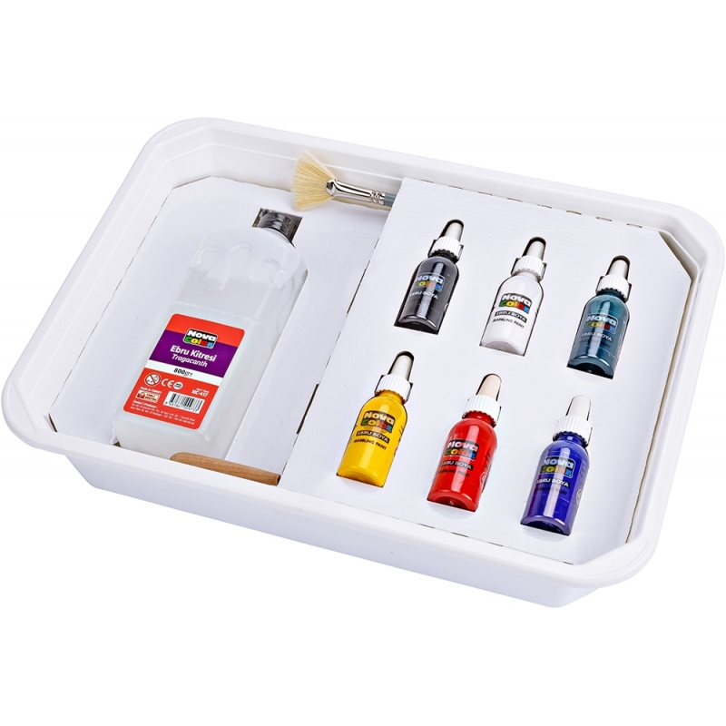 Set marmorizare EBRU, 6 culori, 4 pensule, 1 sula, 10 coli A4, tava, agent ingrosare, NovaColor, NC-239