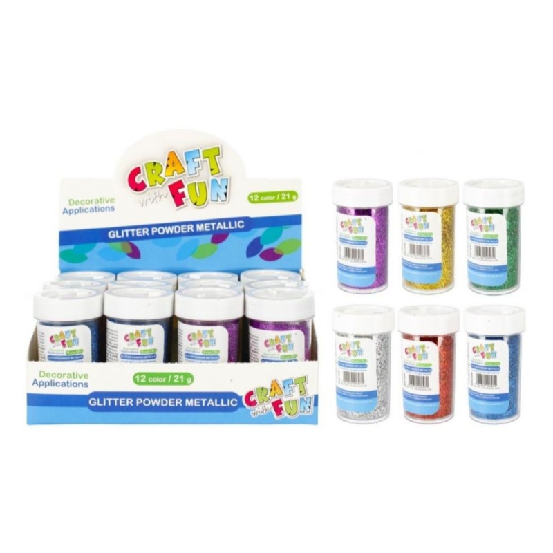 Accesorii creatie sclipici pulbere 12 bucati/set, Craft with Fun, 6x21g, mix de 6 culori