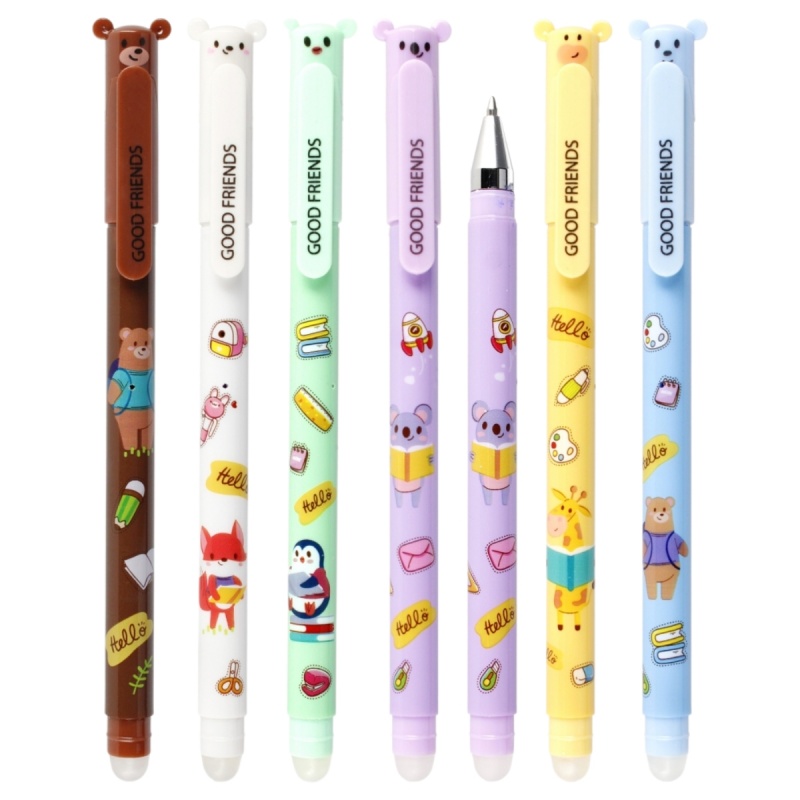 Pix cu gel cu stergere Starpak, 0.5mm, cu mecanism, cu guma de sters, diverse culori, model Teddy Bear, scris albastru