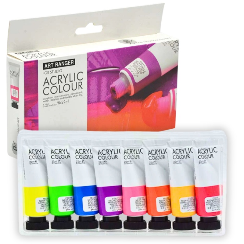 Culori acrilice Magi-Wap Art Rangers, 8 culori x 22ml, culori neon, FEA0822T-N
