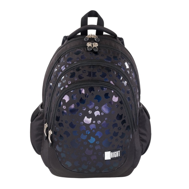 Ghiozdan St.Majewski St.Right Black Cats, 42cm, 4 compartimente, negru