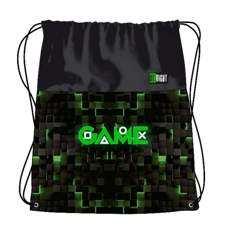 Rucsac cu snur pentru copii St.Majewski St.Right Green Game, 43cm, negru cu verde