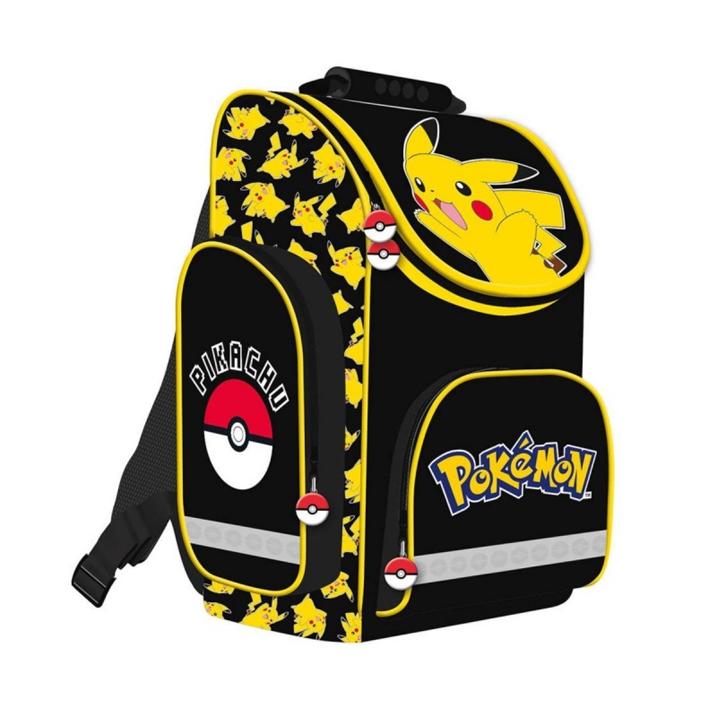 Ghiozdan St.Majewski Pokemon, 35.5cm, 1 compartiment, 3 buzunare, negru cu galben