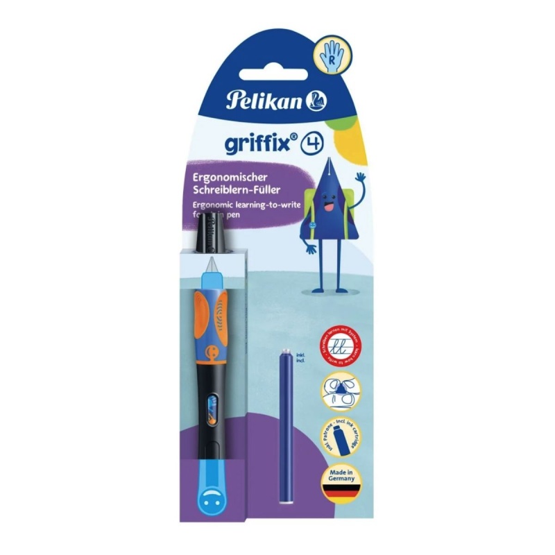 Stilou Pelikan Graffix4 820349, varf M, alimentare rezerve, corp plastic , +1 rezerve, pentru dreptaci, neon black, blister