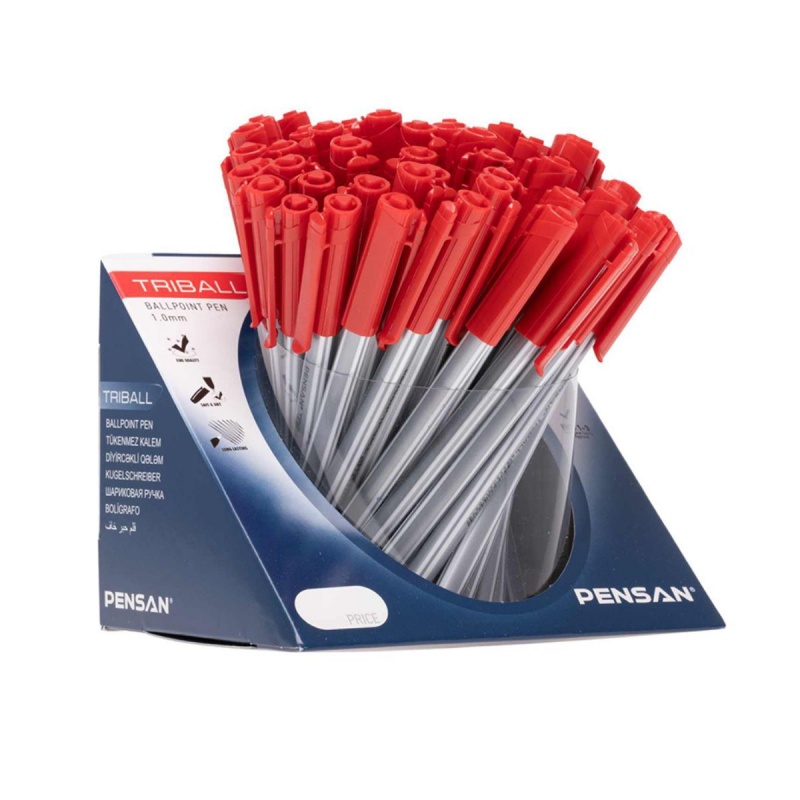 Pix cu bila Pensan Triball, 1.0mm, triunghilar, cu capac, scris rosu