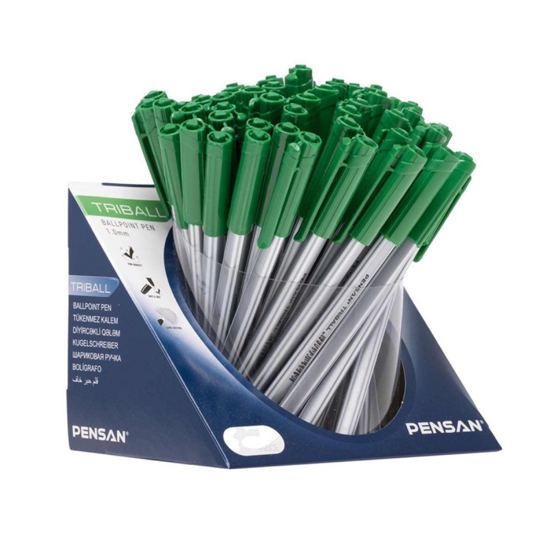 Pix cu bila Pensan Triball, 1.0mm, triunghilar, cu capac, scris verde