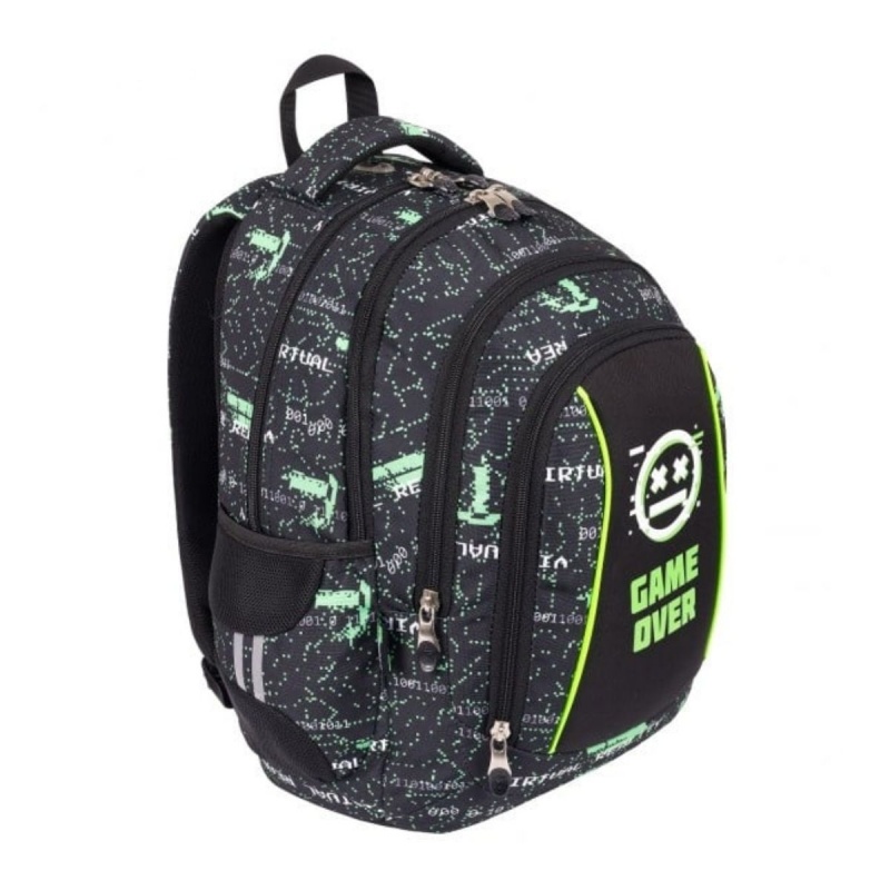 Ghiozdan St.Majewski St.Right VR Game Over, 44cm, 4 compartimente, negru/verde
