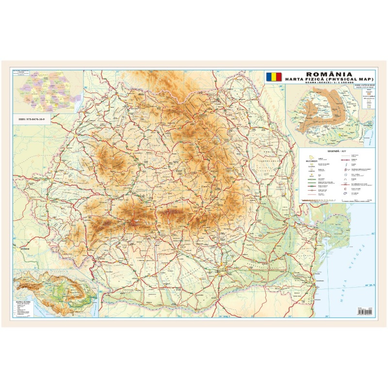 Harta ROMANIA, 50x70cm, fizica/administrativa, AMCO plastifiat
