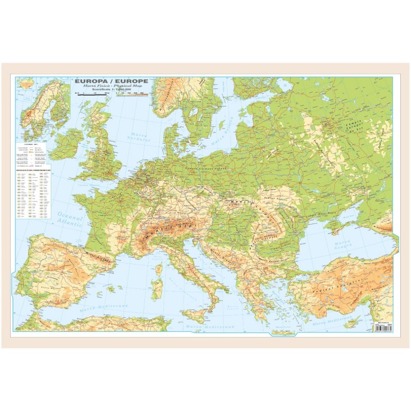 Harta EUROPA, 50x70cm, fizica/politica, AMCO plastifiat