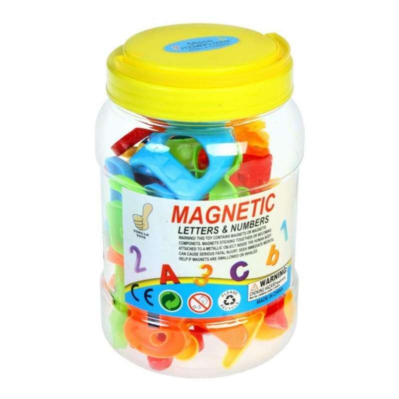 Set creatie litere si cifre magnetice, no. 5003, 58 pcs/borcan, diverse culori, MegaCreative, 406337