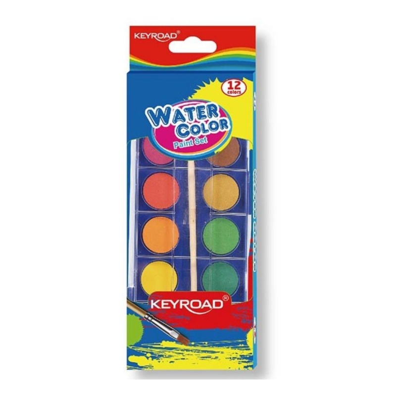 Acuarele Keyroad, cu pensula, 12 culori, 28mm, carcasa PVC, KR971352