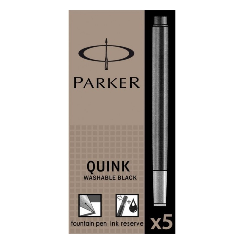 Patroane cerneala lungi (rezerve) Parker Quink, cerneala neagra, set 5 buc
