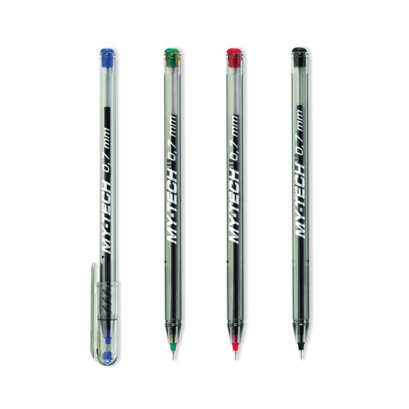 Pix cu bila Pensan My-Tech, 0.7mm, cu capac cu clips, corp transparent, diverse culori