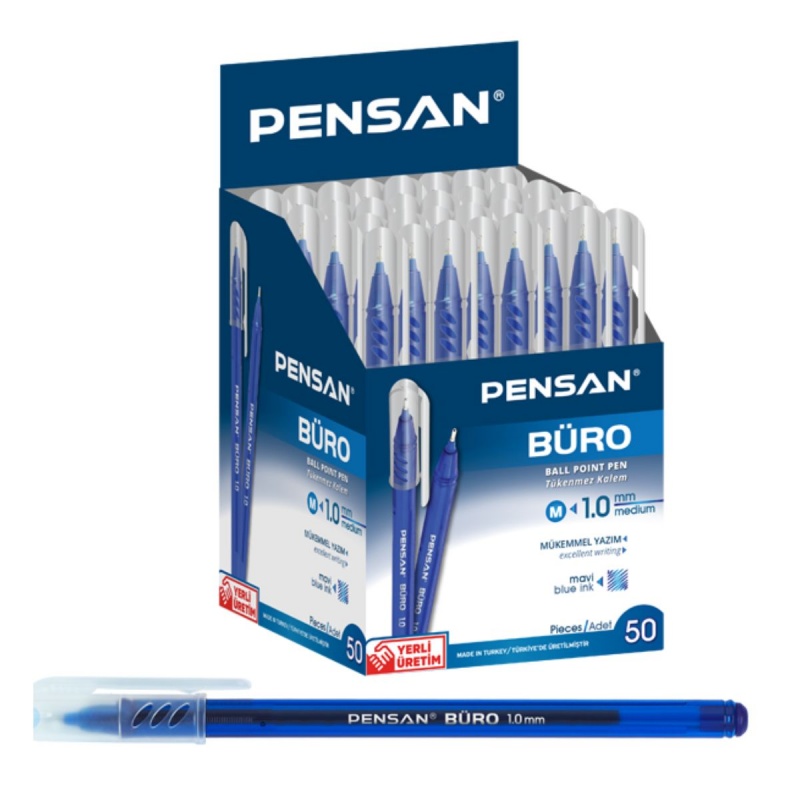 Pix cu bila Pensan Buro, 1.0mm, cu capac, scris albastru