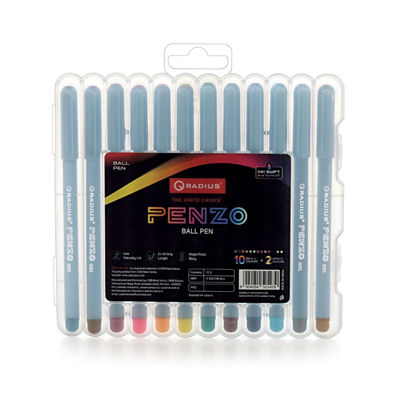 Pix cu gel Radius Penzo, 1.0mm, cu capac, corp transparent, blister 12 culori