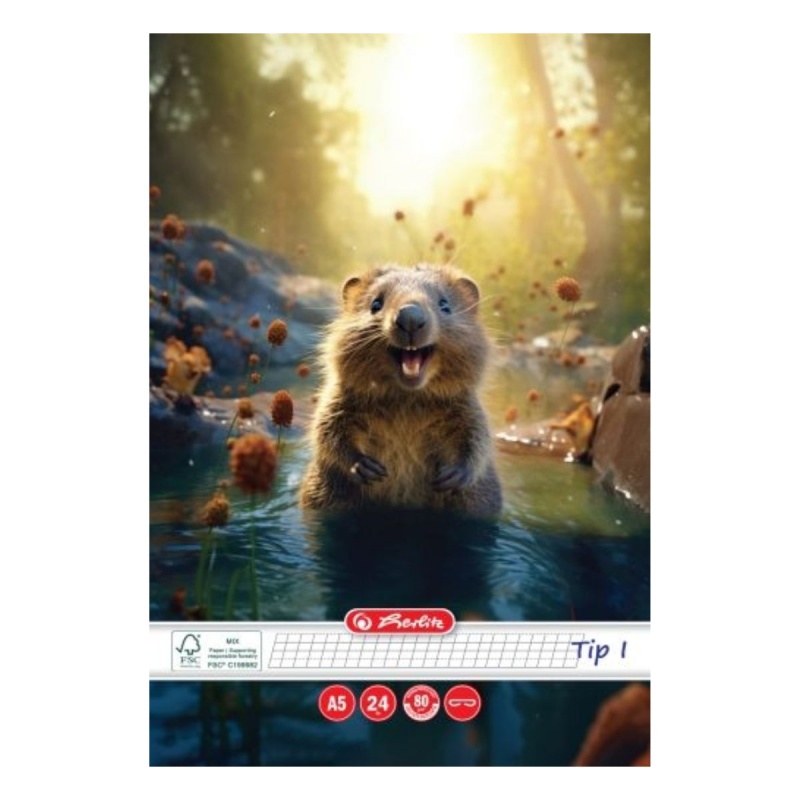 Caiet special A5 Herlitz Funny Wildlife, 24 file, tip I, 9495210