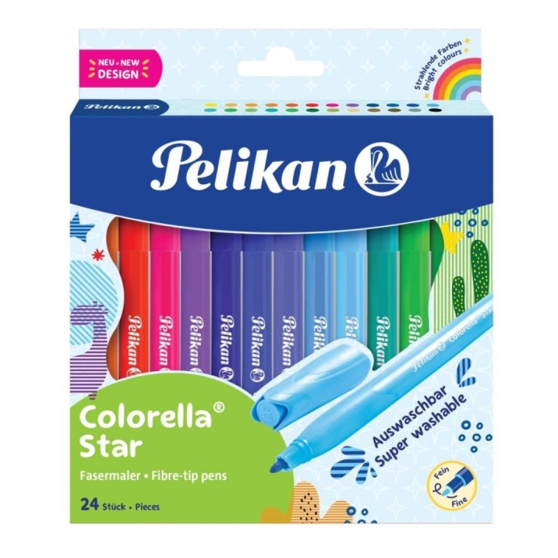 Carioci colorate Pelikan Colorella Star 302 / 822312, 24 culori, super washable, cutie carton