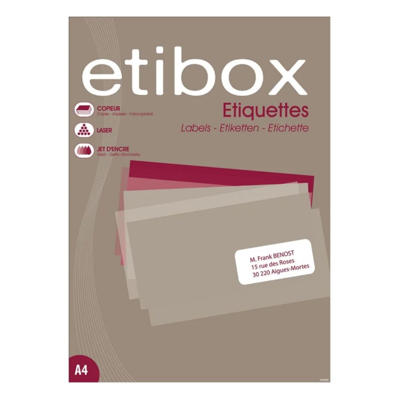 Etichete autocolante Etibox 119761, 21/A4, 63.5x38.1mm, permanente, colturi drepte, alb, top 100 coli (2100 etichete)