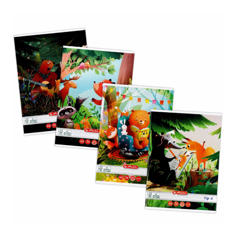 Caiet special A5 Herlitz Fun Time , 36 file, tip II, colturi rotunjite, 9497730