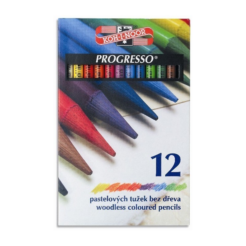 Creioane colorate fara lemn Koh-i-noor Progresso K8756-12, 12 culori, cutie carton