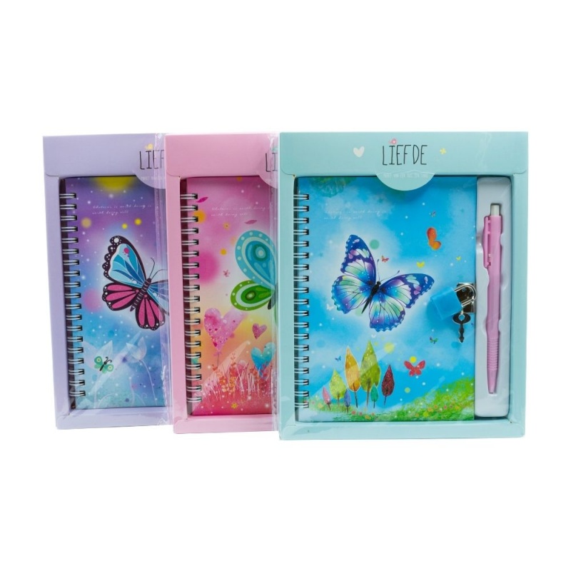 Jurnal CNX HS-32-12, 45 pagini, fluturi, cu lacatel si pix, cutie cadou