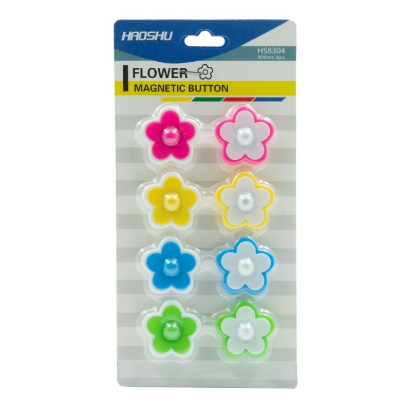 Magneti pentru tabla CNX HS8304, flori, diametru 30mm, diverse culori, set 8 buc
