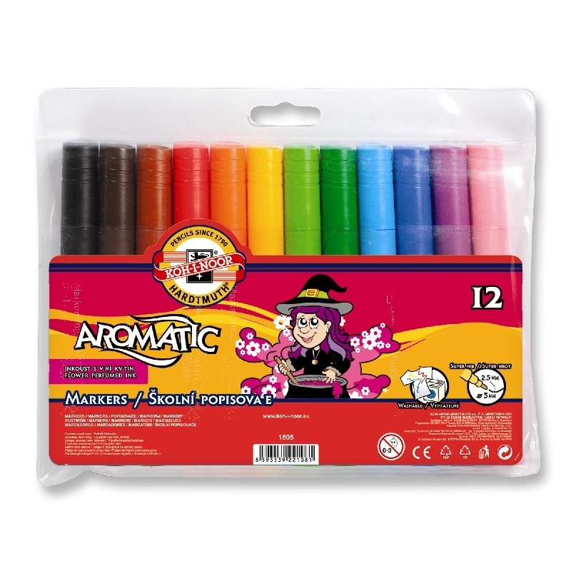 Carioci colorate Koh-i-noor Aromatic Jumbo K1805-12A, 12 culori, blister PVC