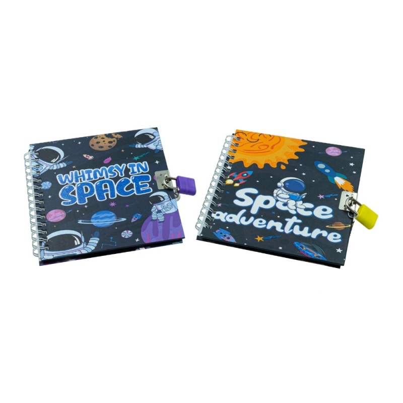 Jurnal CNX S48K-022, 45 pagini, motive spatiale, coperta carton, cu lacatel si spira
