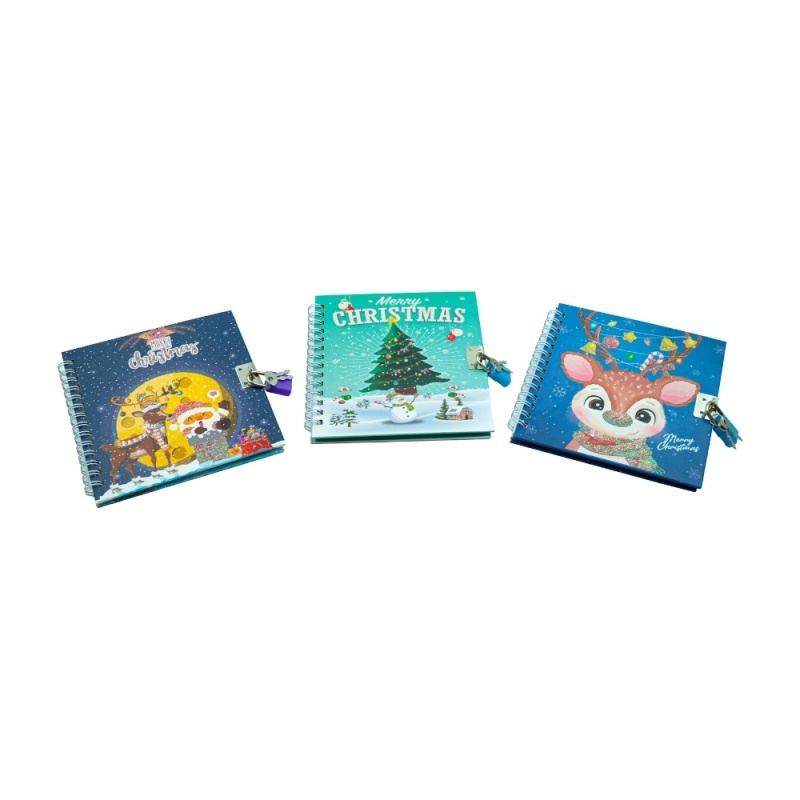 Jurnal CNX S48K-888, 45 pagini, motive Craciun, coperta carton, cu lacatel si spira